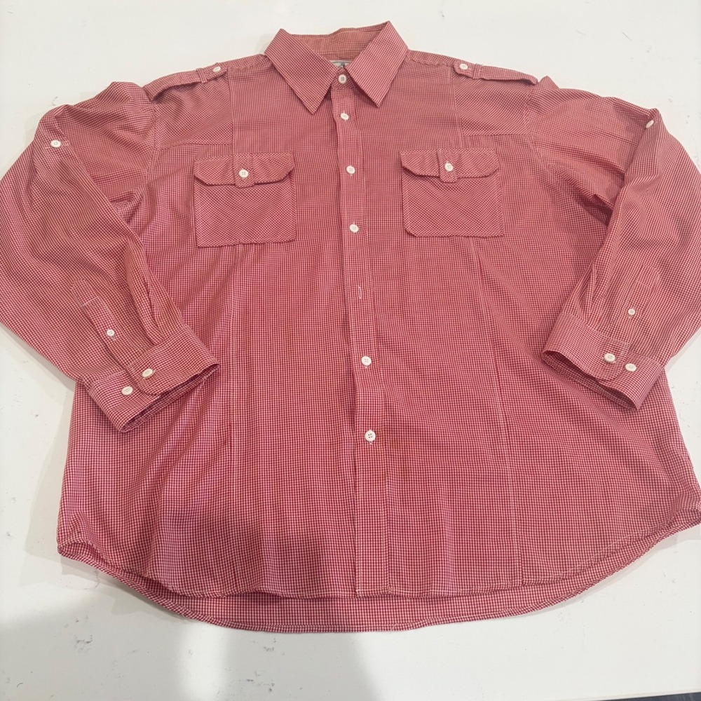 Swiss Cross Mens 3XL Red Gingham Button Down Shirt‎ Epaulettes Long Sleeve